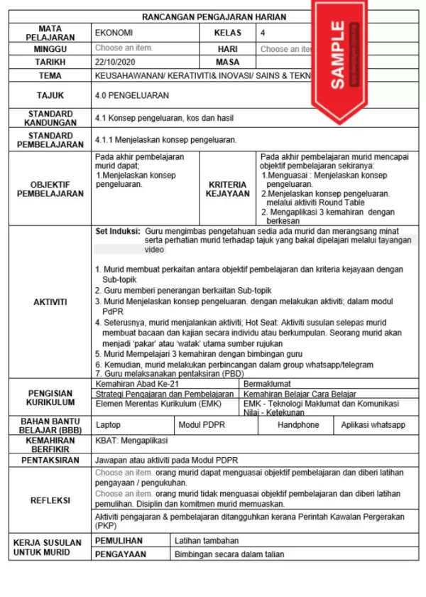 Download Bahan RPH Ekonomi Tingkatan 4 KSSM yang Quality