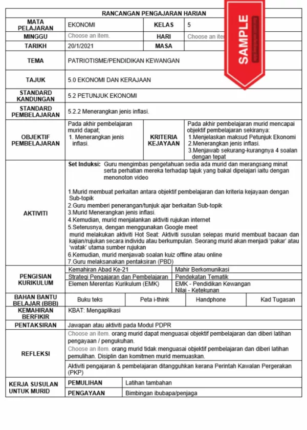 RPH Ekonomi Tingkatan 5 KSSM