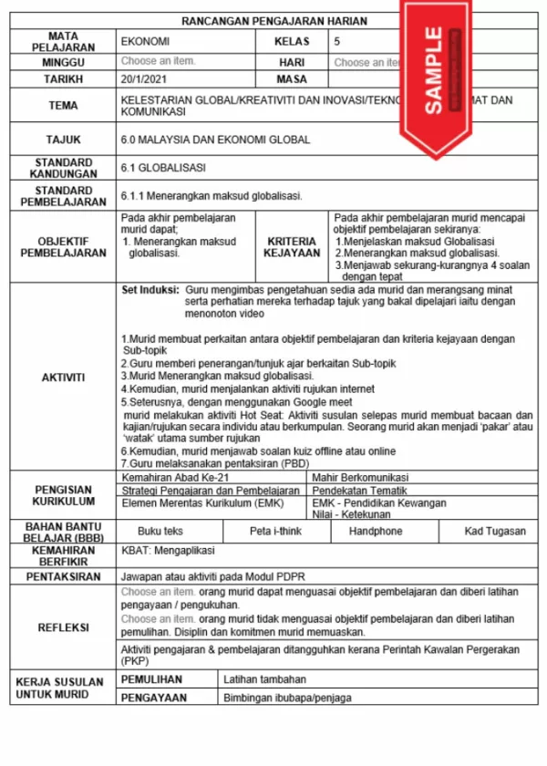 RPH Ekonomi Tingkatan 5 KSSM