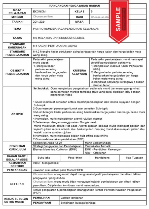 RPH Ekonomi Tingkatan 5 KSSM