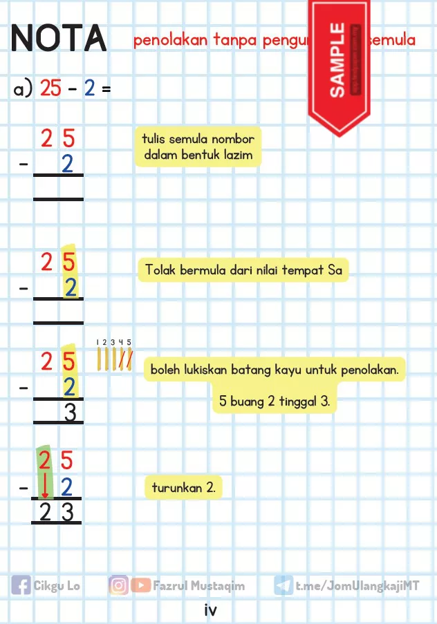 Soalan Latihan Tolak Matematik Tahun 1