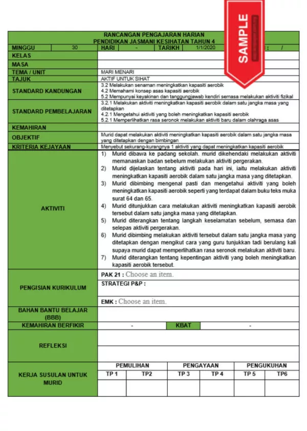 RPH dan RPT PPKI Pendidikan Jasmani Kesihatan Tahun 4 TS25