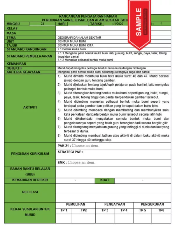 RPH dan RPT PPKI Pendidikan Sains Sosial dan Alam Sekitar Tahun 4 TS25