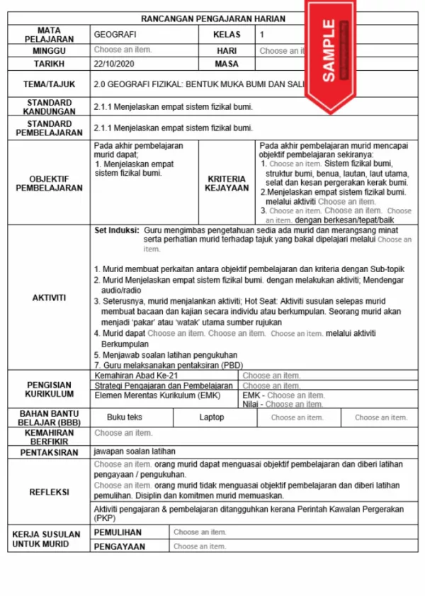 RPH Geografi Tingkatan 1 KSSM