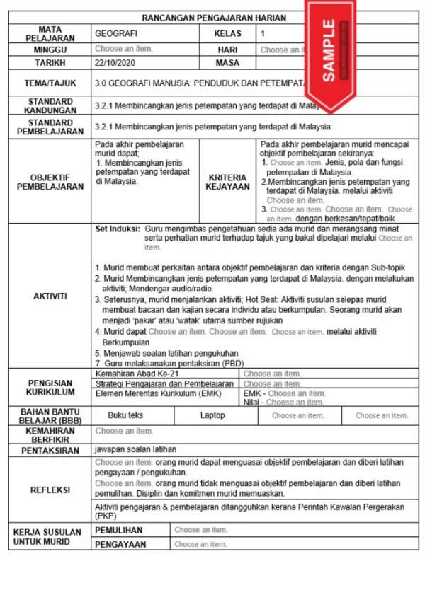 RPH Geografi Tingkatan 1 KSSM