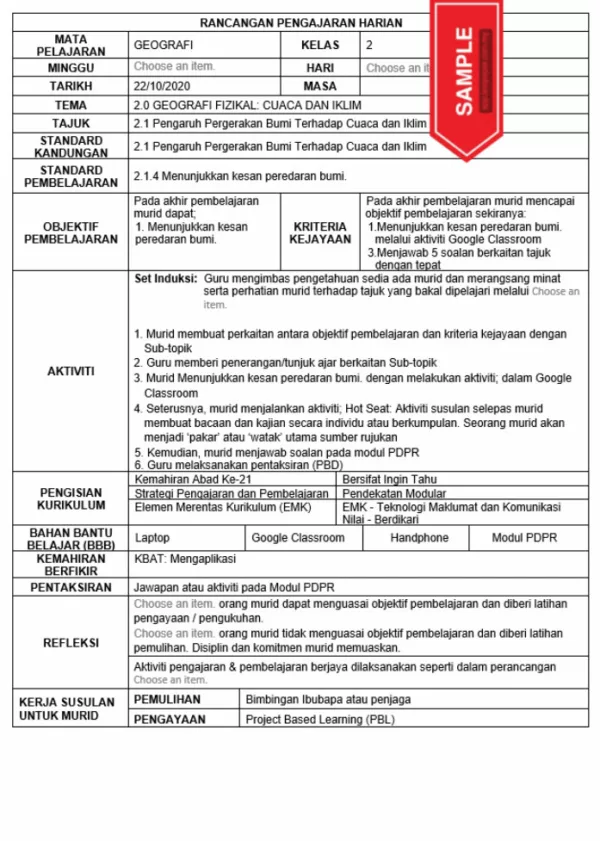 RPH Geografi Tingkatan 2 KSSM