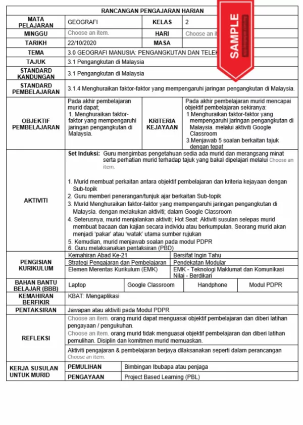 RPH Geografi Tingkatan 2 KSSM