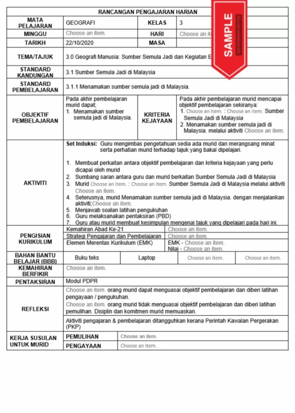 RPH Geografi Tingkatan 3 KSSM