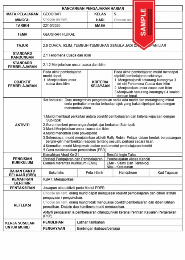 RPH Geografi Tingkatan 5 KSSM