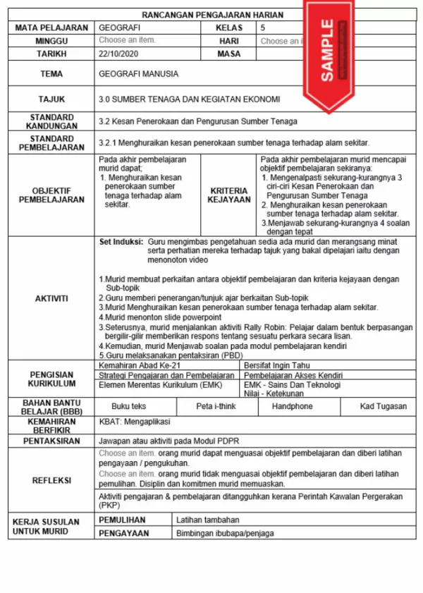 RPH Geografi Tingkatan 5 KSSM