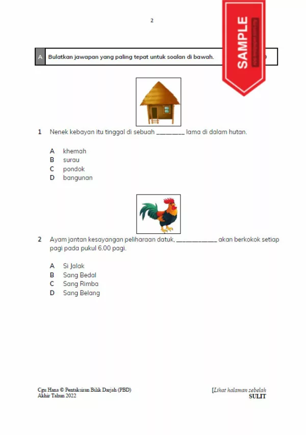 Soalan PBD Akhir Tahun Bahasa Melayu Tahun 1 2022