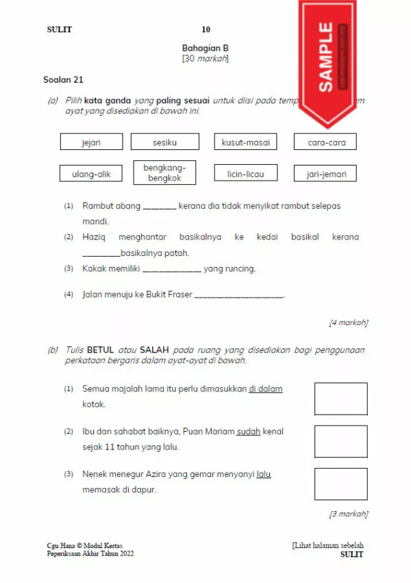 Soalan Ujian PBD Akhir Bahasa Melayu Tahun 3 2022