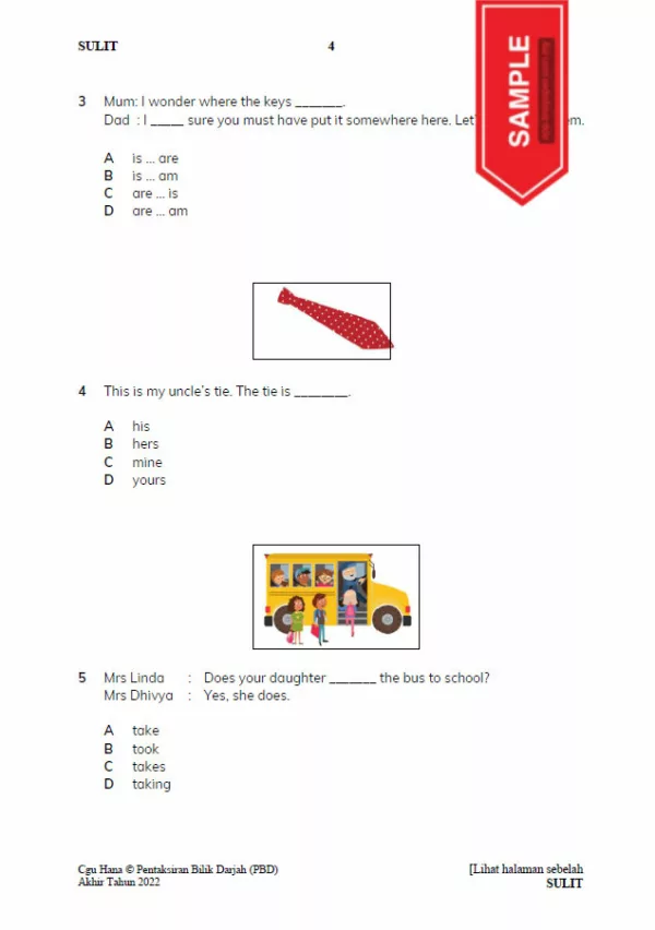 Soalan Ujian PBD Akhir Bahasa Inggeris Tahun 3 2022
