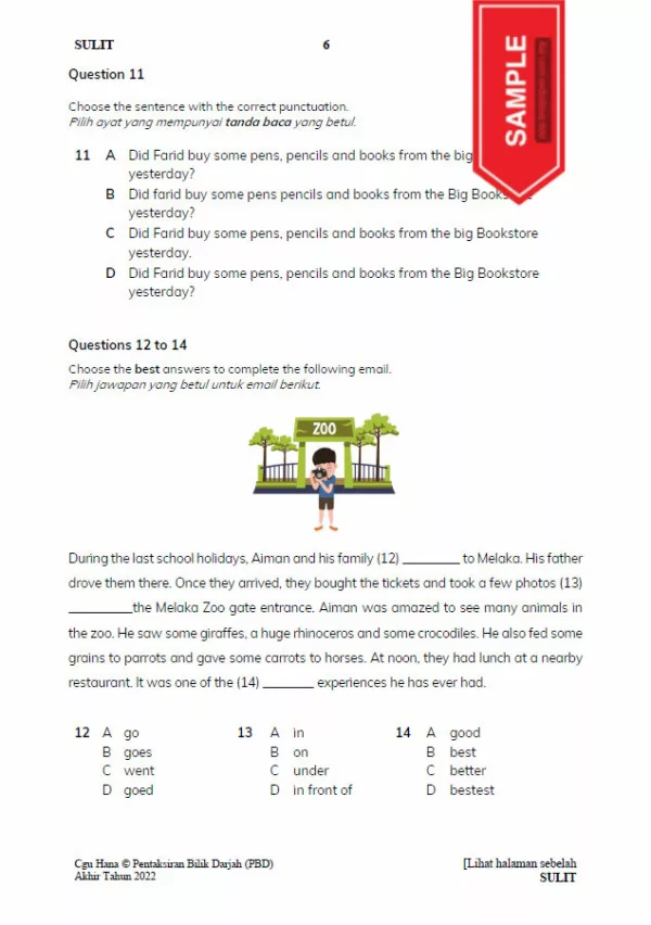 Soalan Ujian PBD Akhir Bahasa Inggeris Tahun 3 2022