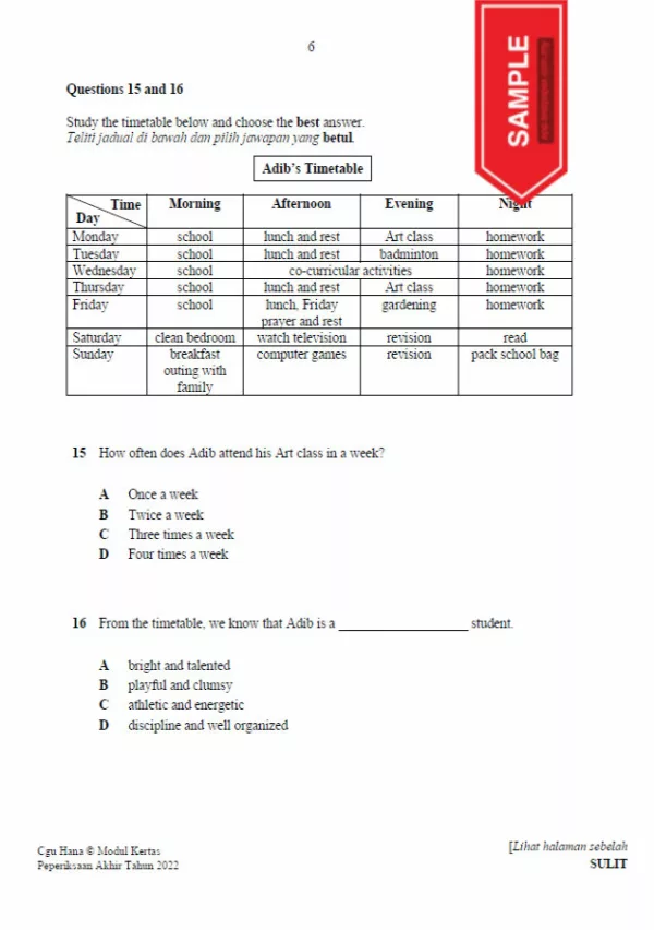 Soalan Ujian PBD Akhir Bahasa Inggeris Tahun 4 2022