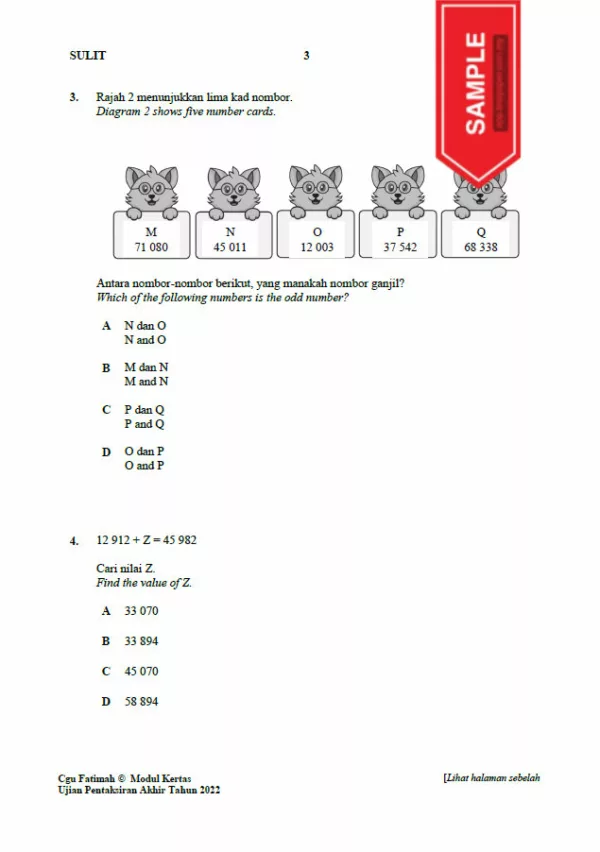 Soalan Ujian PBD Akhir Matematik Tahun 4 2022