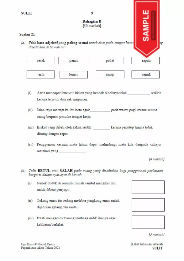 Soalan Ujian PBD Akhir Bahasa Melayu Tahun 5 2022