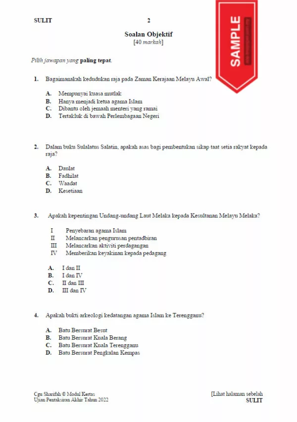 Soalan Ujian PBD Akhir Sejarah Tahun 5 2022