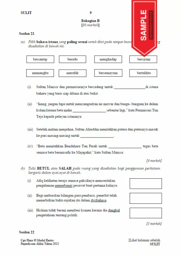 Soalan Ujian PBD Akhir Bahasa Melayu Tahun 6 2022