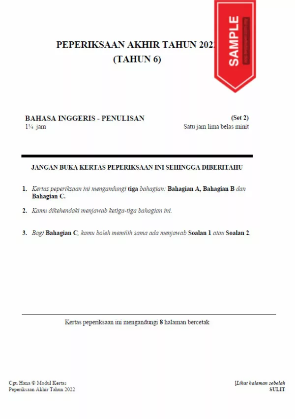 Soalan Ujian PBD Akhir Bahasa Inggeris Tahun 6 2022