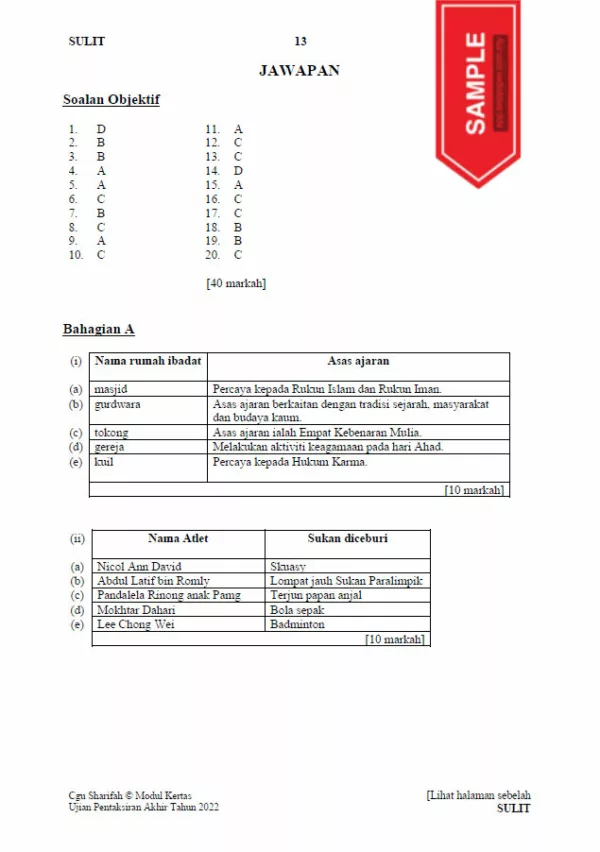 Soalan Ujian PBD Akhir Sejarah Tahun 6 2022