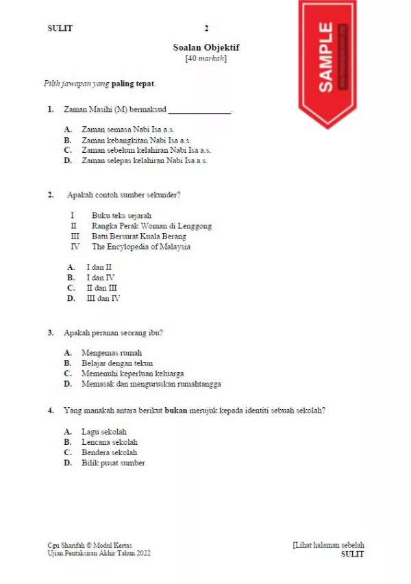 Soalan Ujian PBD Akhir Tahun 4 2022