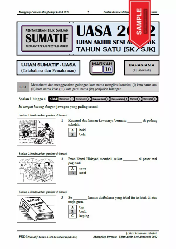 Soalan Ujian Akhir Tahun BM Tahun 1 2022