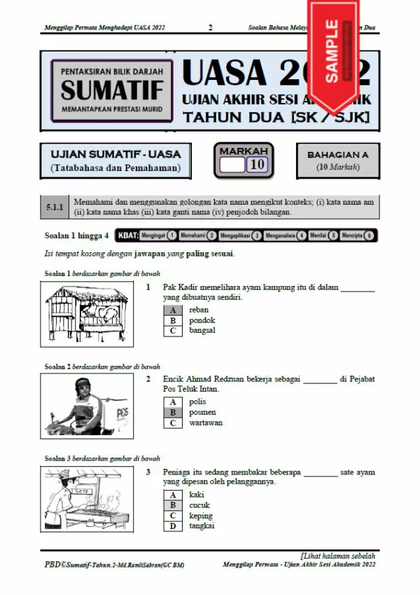 Soalan Ujian Akhir Tahun BM Tahun 2 2022 UASA