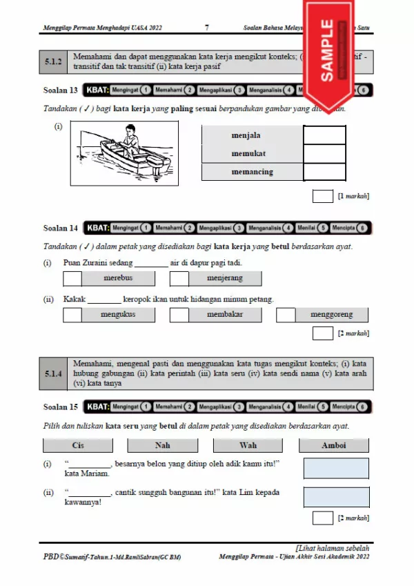 Soalan Ujian Akhir Tahun BM Tahap 1 2022 UASA