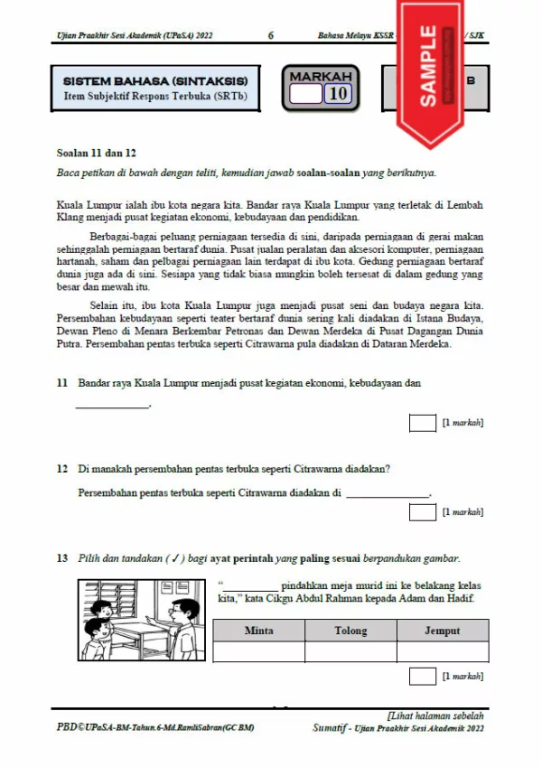 Soalan Ujian Akhir Tahun BM Tahun 6 2022 UPASA