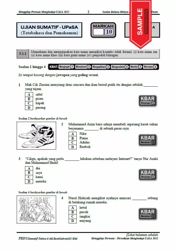 Soalan Ujian Akhir Tahun BM Tahap 2 2022 UPASA