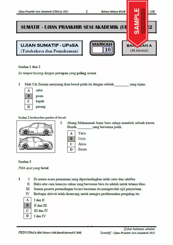 Soalan Ujian Akhir Tahun BM Tahap 2 2022 UPASA