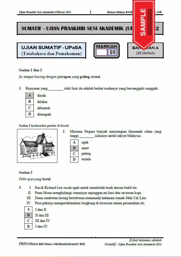 Soalan Ujian Akhir Tahun BM Tahap 2 2022 UPASA