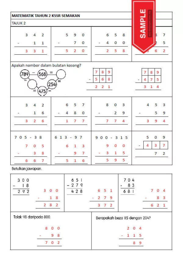 Soalan Latihan Matematik Buku Teks Tahun 2 KSSR