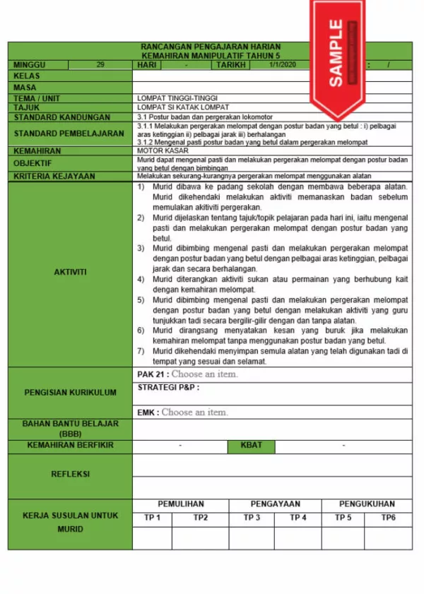 RPH dan RPT PPKI Kemahiran Manipulatif Tahun 5 TS25