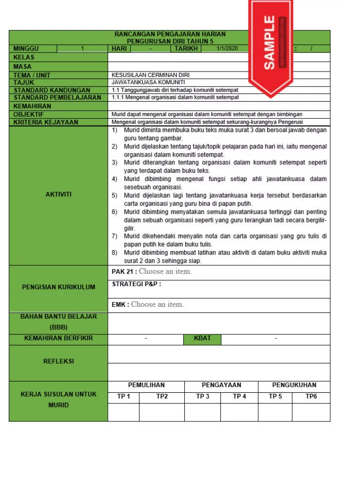 RPH dan RPT PPKI Pengurusan Diri Tahun 5 TS25