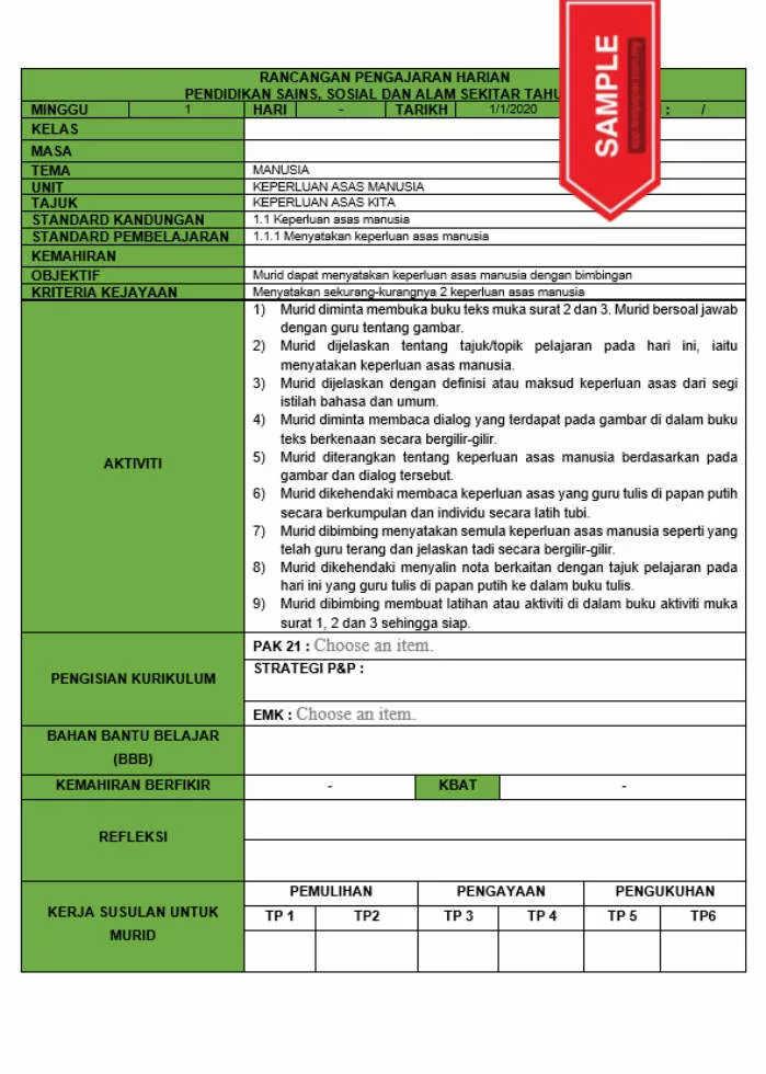 RPH dan RPT PPKI Pendidikan Sains Sosial dan Alam Sekitar Tahun 5 TS25