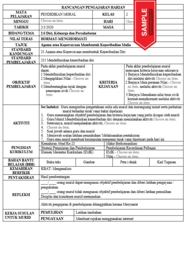 RPH Pendidikan Moral Tingkatan 2 KSSM