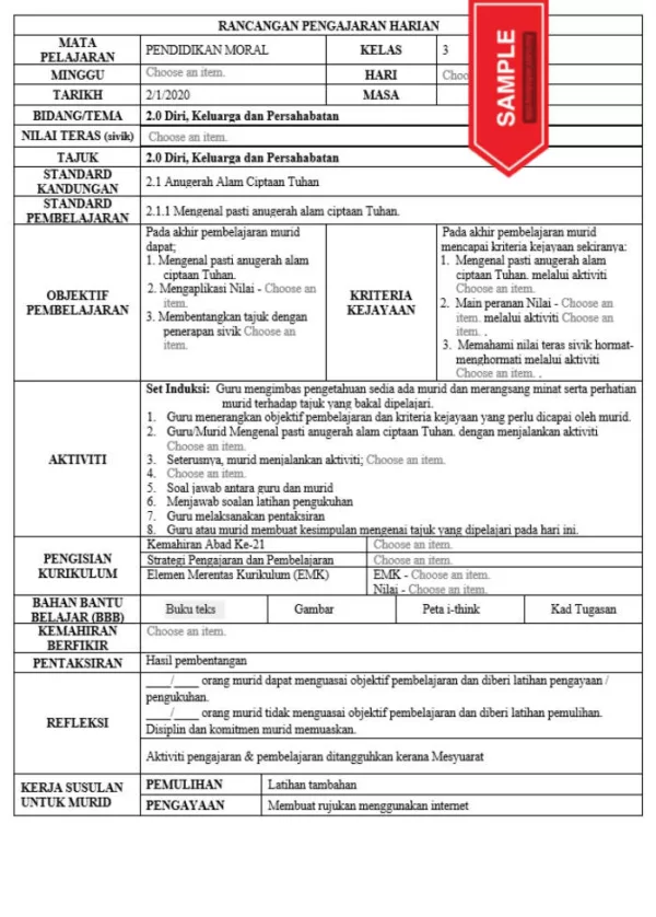 RPH Pendidikan Moral Tingkatan 3 KSSM