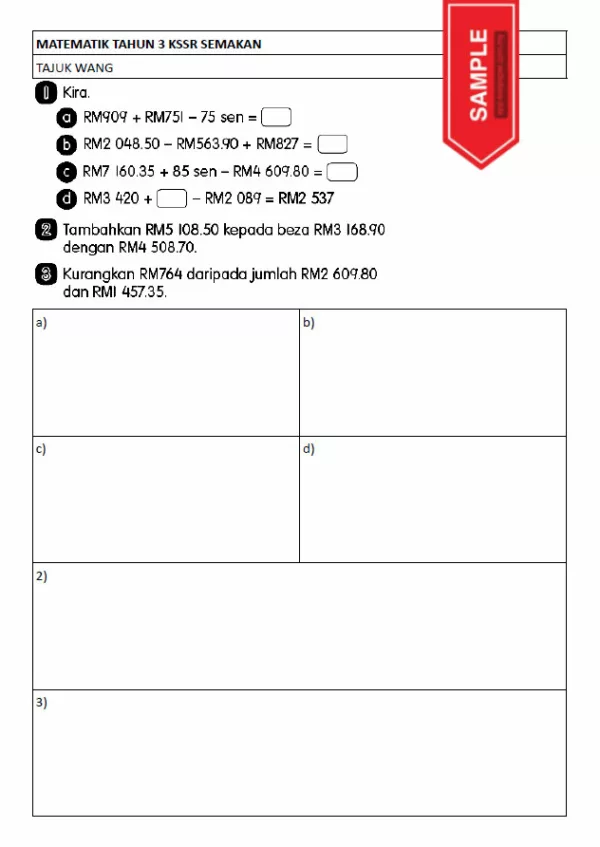 Soalan Latihan Buku Teks Matematik Tahun 3 KSSR