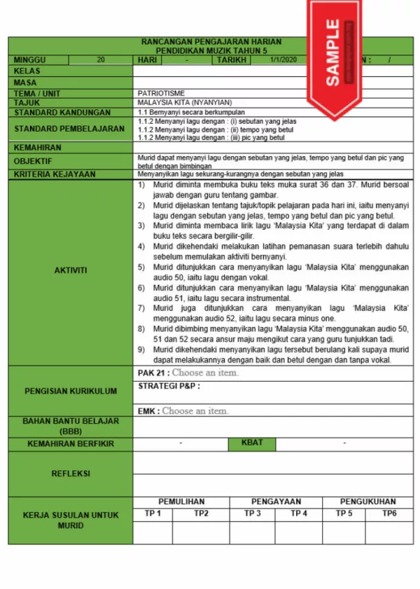 RPH dan RPT PPKI Pendidikan Muzik Tahun 5 TS25