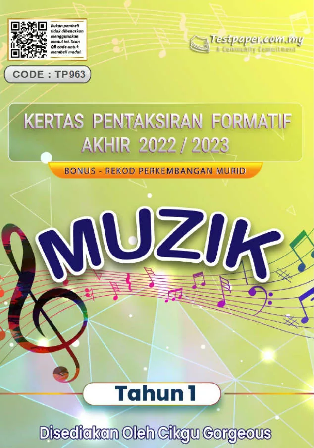 Bahan Soalan Ujian Formatif Akhir Pendidikan Muzik Tahun 1 2022-2023 adalah satu sumber penting yang disediakan untuk membantu pelajar menghadapi pentaksiran akhir. Bahan ini menyediakan soalan-soalan yang dirangka khusus mengikut silibus terkini dan berasaskan buku teks yang digunakan dalam pengajaran. Jawapan untuk setiap soalan turut disediakan, memudahkan pelajar untuk memahami dan menguasai setiap topik dalam subjek Muzik.