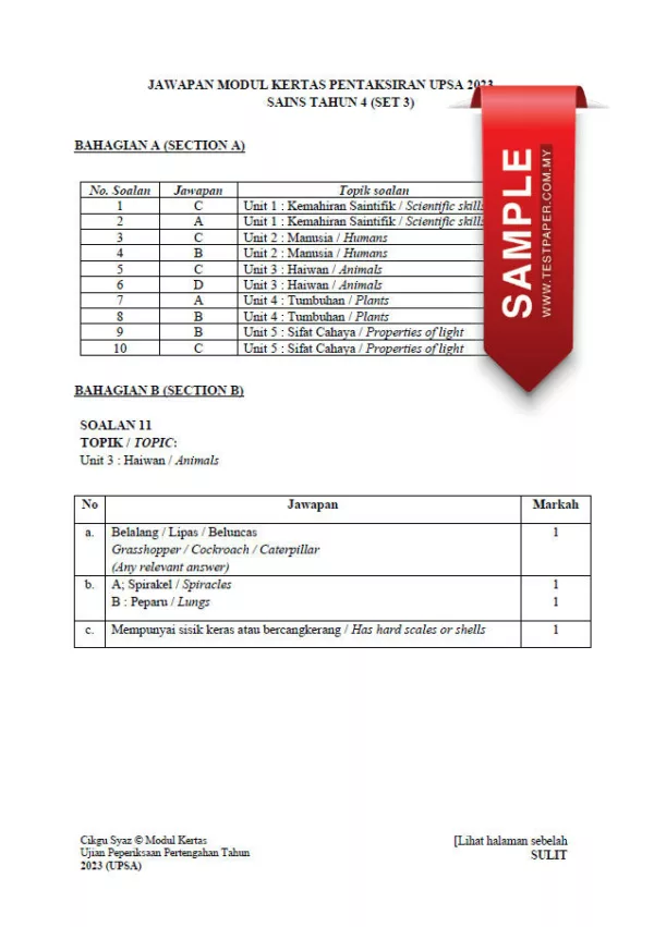 Soalan Ujian Pertengahan Tahun Sains Tahun 4 2023-2024