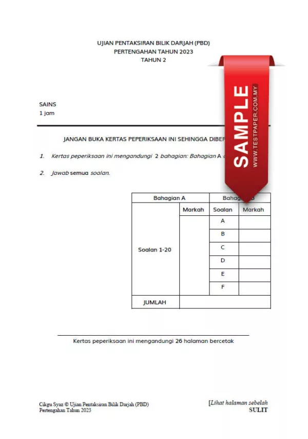 Soalan Ujian PBD Sains Tahun 2 2023