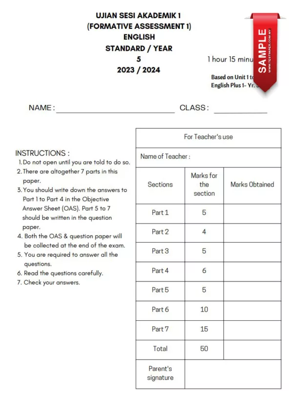 Ujian Sumatif Bahasa Inggeris Tahun 5 2023