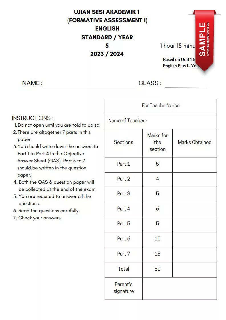 Ujian Sumatif Bahasa Inggeris Tahun 5 2023