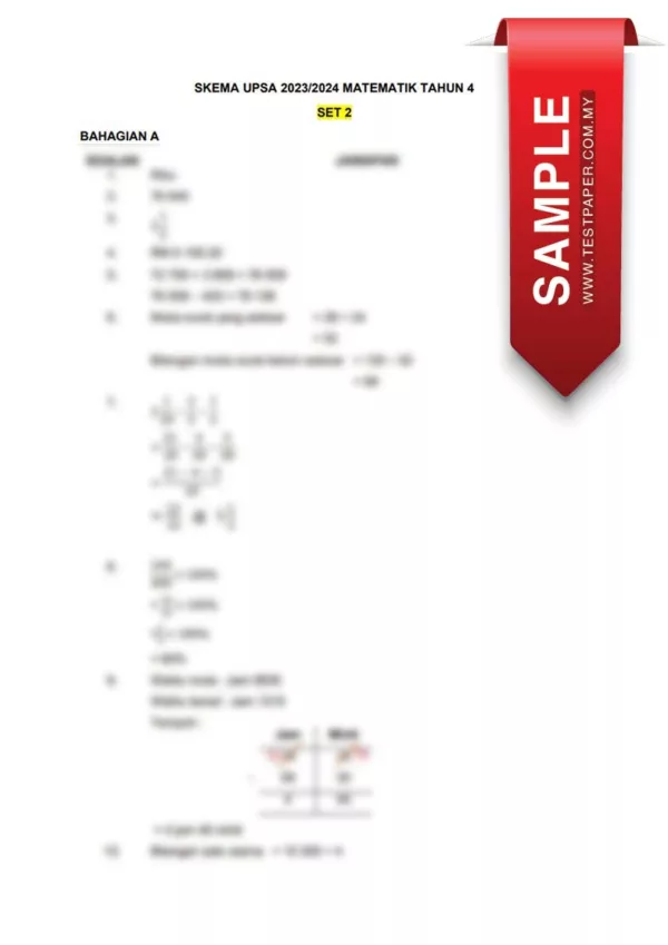 Soalan Ujian UPSA Matematik Tahun 4 2023