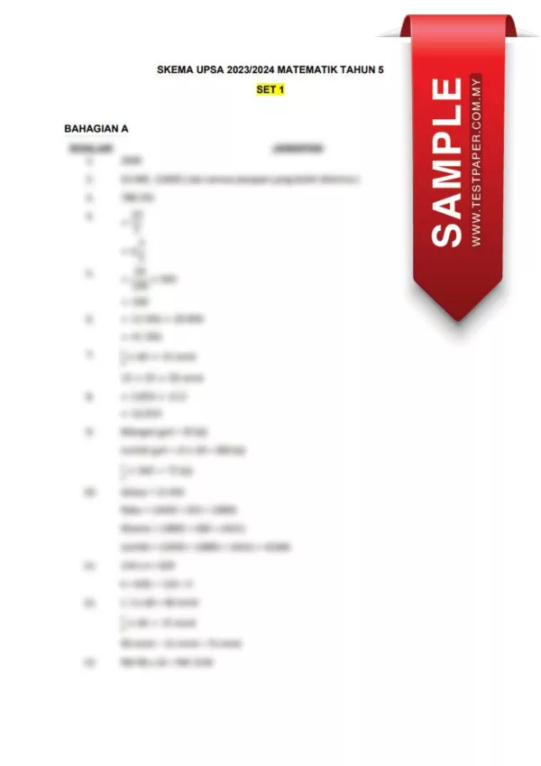 Soalan Ujian UPSA Matematik Tahun 5 2023