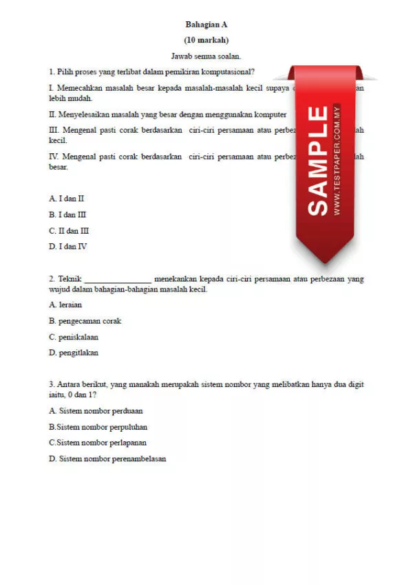 Soalan Ujian PBD Sains Komputer Tingkatan 1 2023