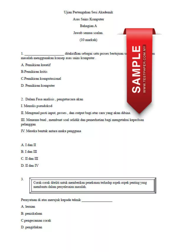 Soalan Ujian PBD Sains Komputer Tingkatan 3 2023